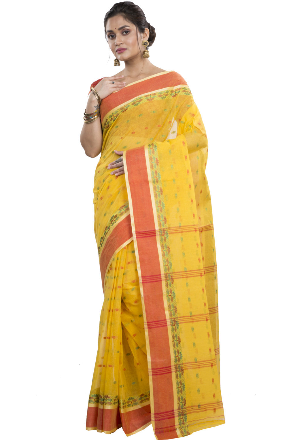Yellow Pure Cotton JoraPata Tant Saree (784)